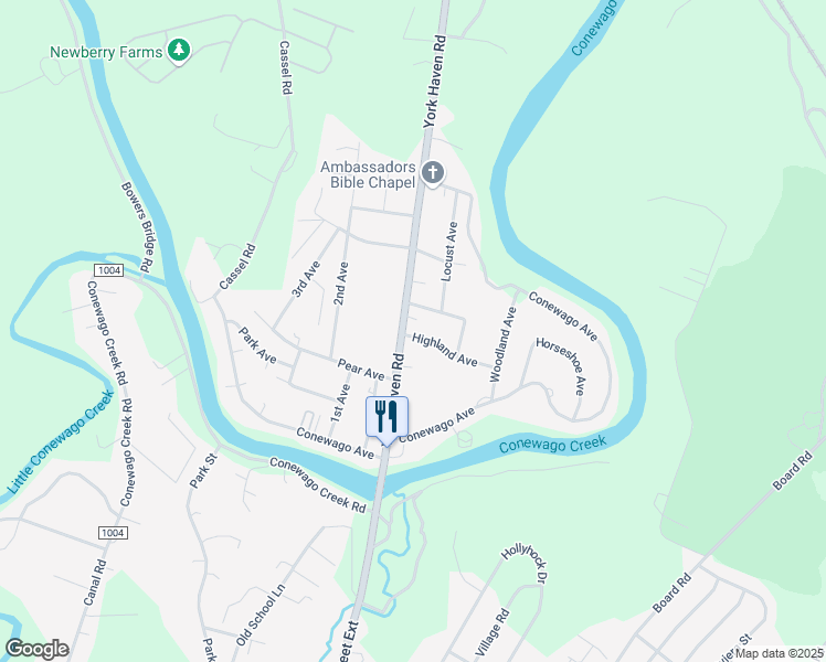 map of restaurants, bars, coffee shops, grocery stores, and more near 3230 York Haven Road in Manchester