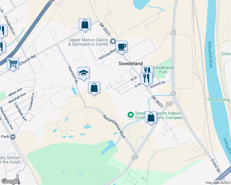 map of restaurants, bars, coffee shops, grocery stores, and more near 662 W Street in King of Prussia
