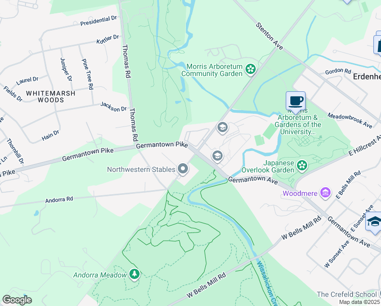 map of restaurants, bars, coffee shops, grocery stores, and more near 3 West Northwestern Avenue in Philadelphia