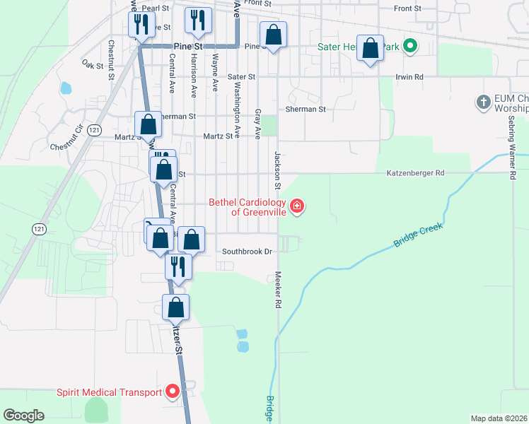 map of restaurants, bars, coffee shops, grocery stores, and more near 1103 Gray Ave in Greenville