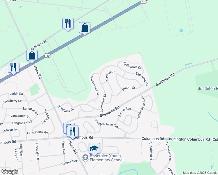 map of restaurants, bars, coffee shops, grocery stores, and more near 19 Canidae Street in Burlington
