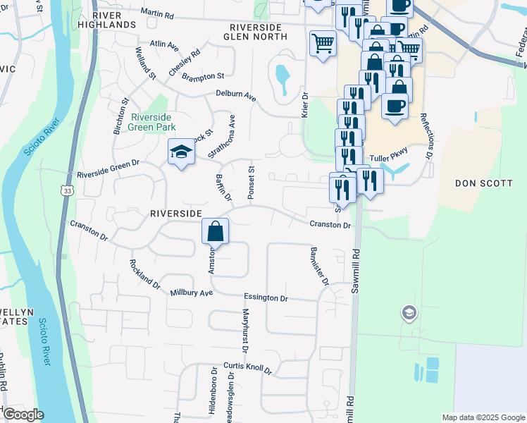 map of restaurants, bars, coffee shops, grocery stores, and more near 3061 Cranston Drive in Dublin