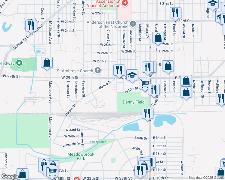 map of restaurants, bars, coffee shops, grocery stores, and more near 205 Marine Drive in Anderson