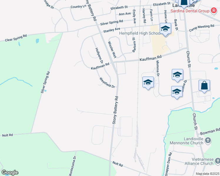map of restaurants, bars, coffee shops, grocery stores, and more near 592 Westfield Drive in Salunga-Landisville