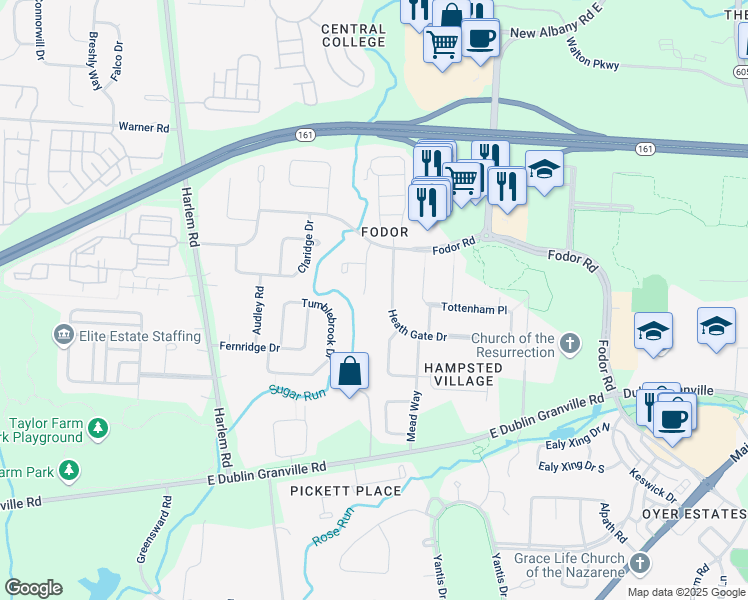 map of restaurants, bars, coffee shops, grocery stores, and more near 5118 Abbottsbury Court in New Albany