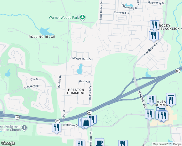 map of restaurants, bars, coffee shops, grocery stores, and more near 6111 Blendon Chase Drive in Westerville