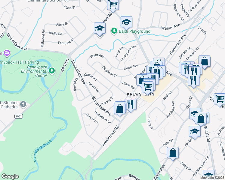 map of restaurants, bars, coffee shops, grocery stores, and more near 8969 Turton Drive in Philadelphia