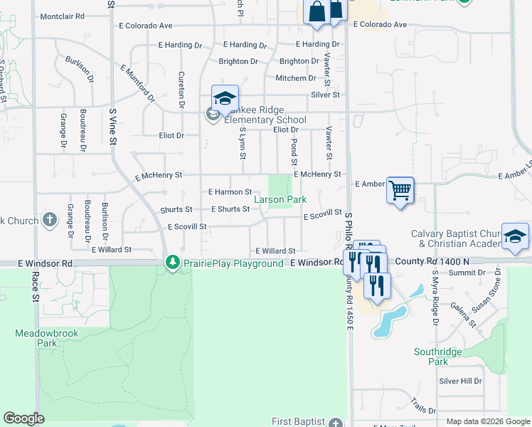 map of restaurants, bars, coffee shops, grocery stores, and more near 2316 South Cottage Grove Avenue in Urbana