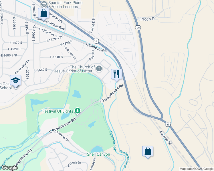 map of restaurants, bars, coffee shops, grocery stores, and more near 1811 South Rivers Bottom Road in Spanish Fork