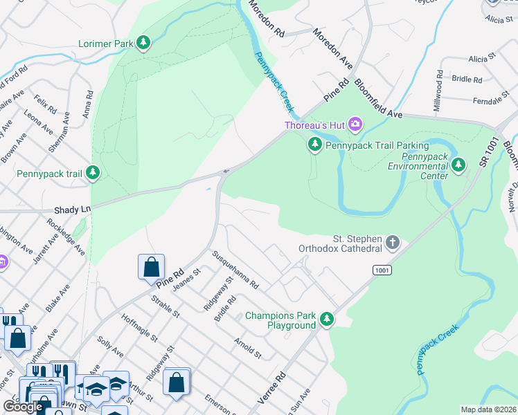 map of restaurants, bars, coffee shops, grocery stores, and more near 505 Ridgerun Lane in Philadelphia