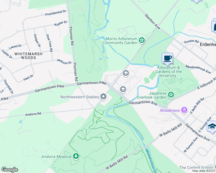 map of restaurants, bars, coffee shops, grocery stores, and more near 3 West Northwestern Avenue in Philadelphia