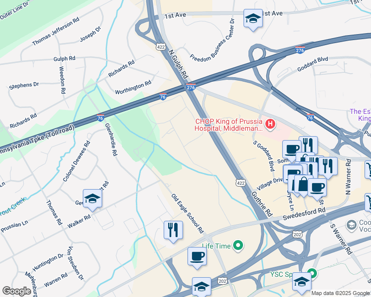map of restaurants, bars, coffee shops, grocery stores, and more near 63 Drummers Lane in Wayne