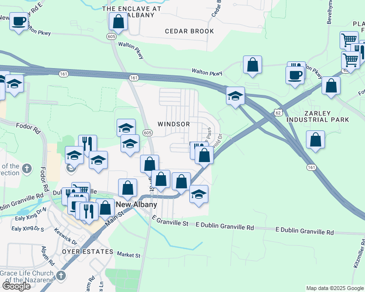 map of restaurants, bars, coffee shops, grocery stores, and more near 8085 Parsons Pass in New Albany
