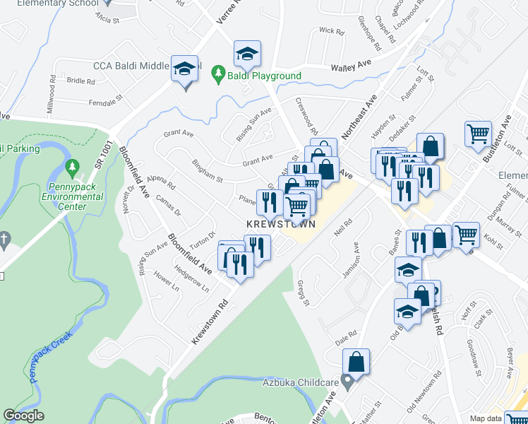 map of restaurants, bars, coffee shops, grocery stores, and more near 9214 Alton Street in Philadelphia