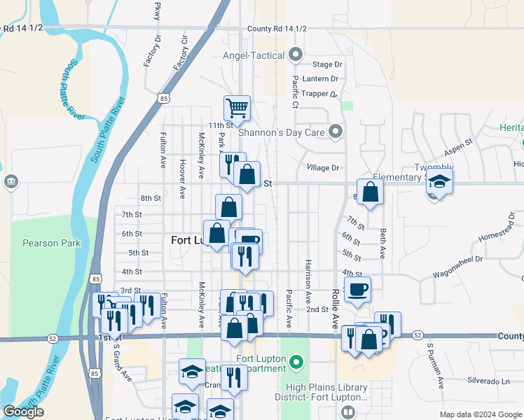 map of restaurants, bars, coffee shops, grocery stores, and more near 815 7th Street in Fort Lupton