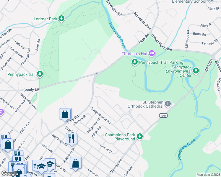 map of restaurants, bars, coffee shops, grocery stores, and more near 505 Ridgerun Lane in Philadelphia