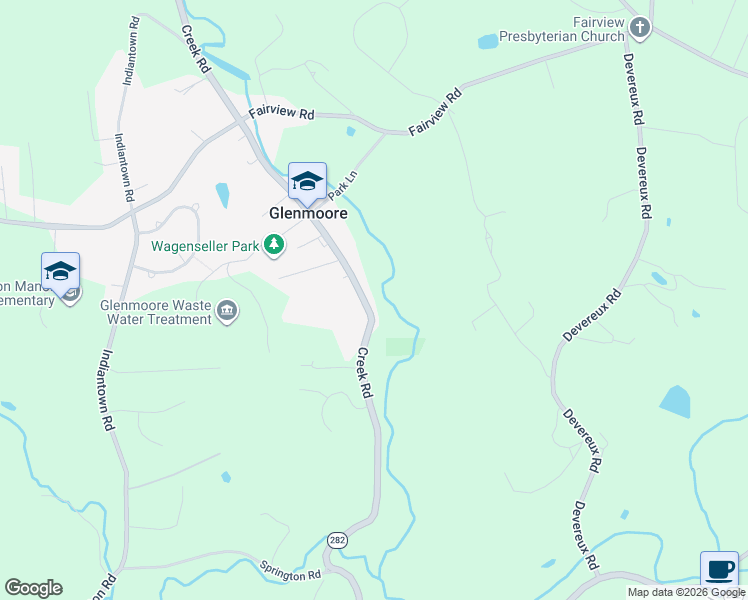 map of restaurants, bars, coffee shops, grocery stores, and more near 1765 Creek Road in Glenmoore