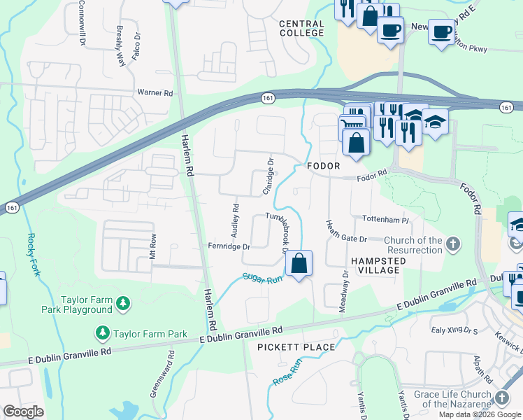 map of restaurants, bars, coffee shops, grocery stores, and more near 7312 Tumblebrook Drive in New Albany