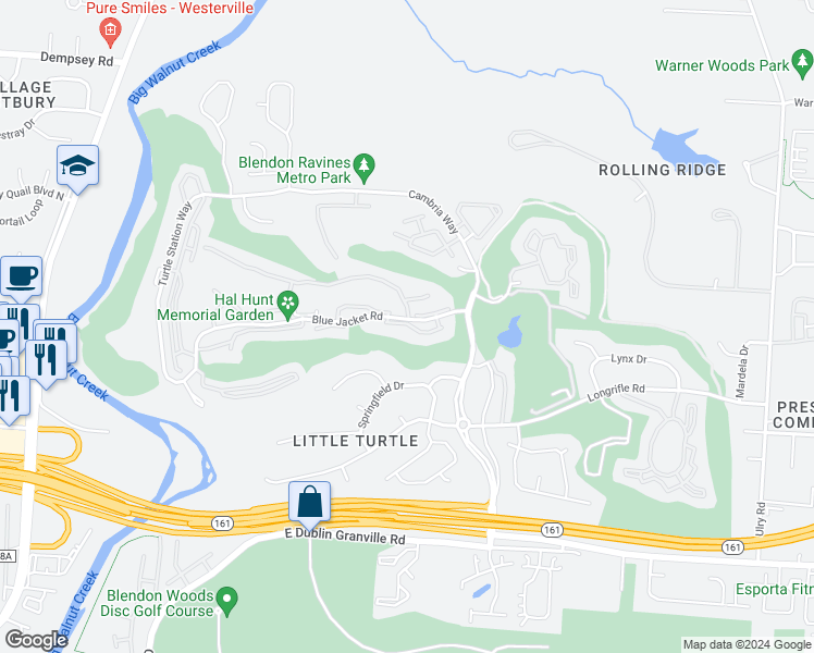 map of restaurants, bars, coffee shops, grocery stores, and more near 5005 Chuckleberry Lane in Westerville