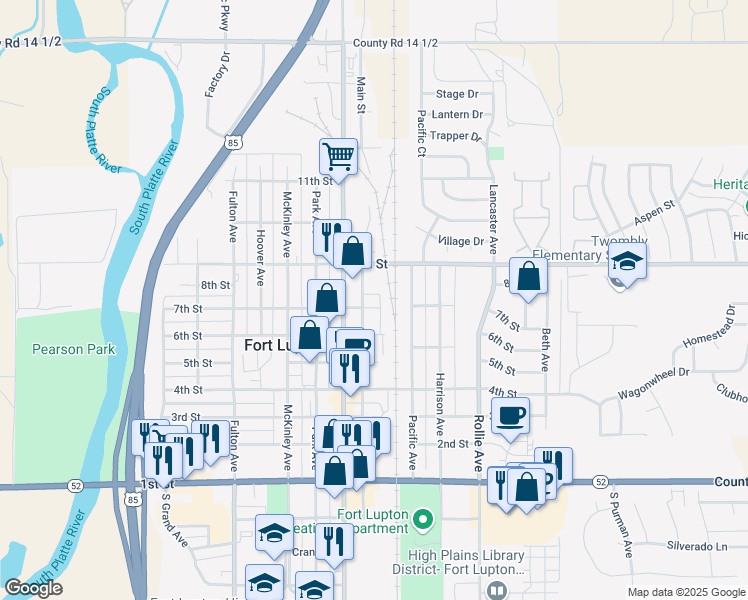 map of restaurants, bars, coffee shops, grocery stores, and more near 815 7th Street in Fort Lupton