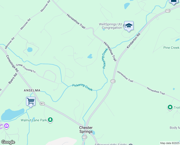 map of restaurants, bars, coffee shops, grocery stores, and more near 1705 Chantilly Lane in Chester Springs