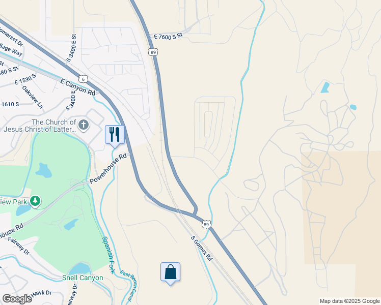 map of restaurants, bars, coffee shops, grocery stores, and more near South 2800 East Street in Spanish Fork