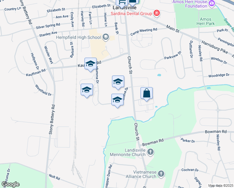 map of restaurants, bars, coffee shops, grocery stores, and more near 320 Mumma Drive in Salunga-Landisville