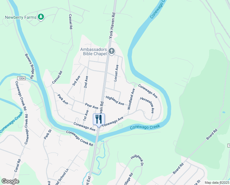 map of restaurants, bars, coffee shops, grocery stores, and more near Kline Avenue in York County