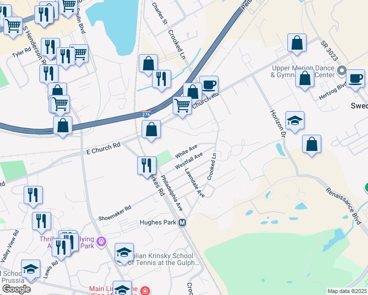 map of restaurants, bars, coffee shops, grocery stores, and more near 254 White Avenue in King of Prussia