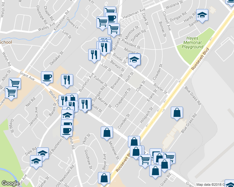 map of restaurants, bars, coffee shops, grocery stores, and more near 1998 Fulmer Street in Philadelphia