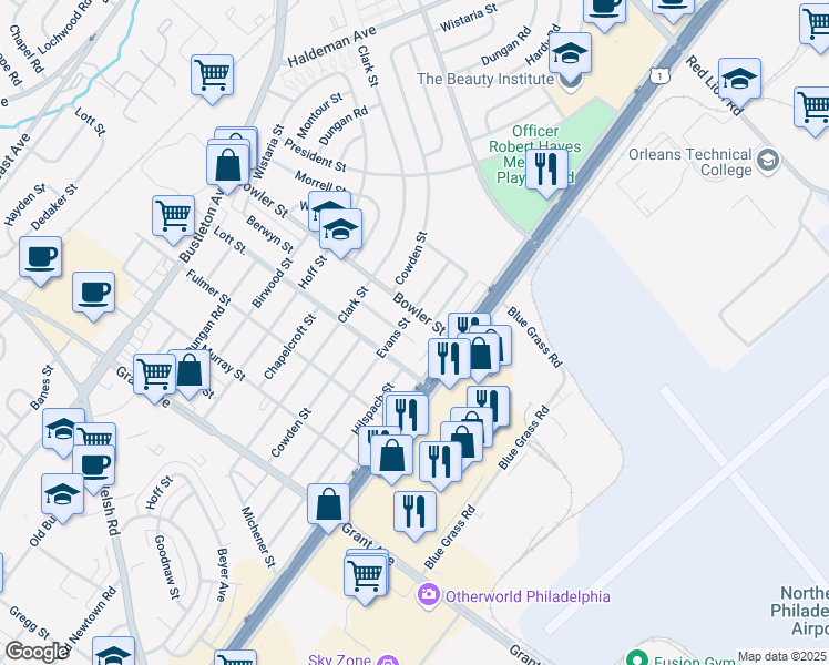 map of restaurants, bars, coffee shops, grocery stores, and more near 2207 Berwyn Place in Philadelphia