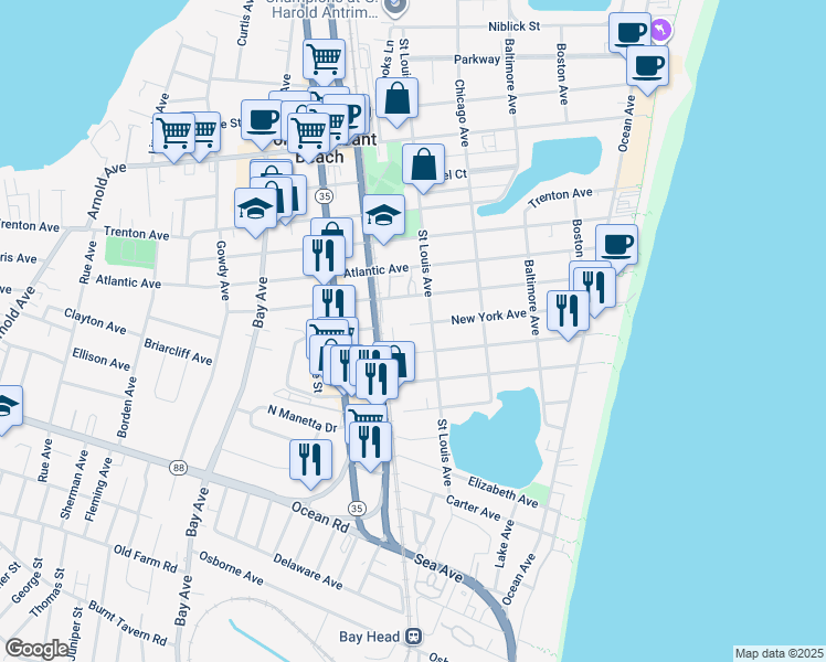 map of restaurants, bars, coffee shops, grocery stores, and more near 407 Philadelphia Avenue in Point Pleasant Beach