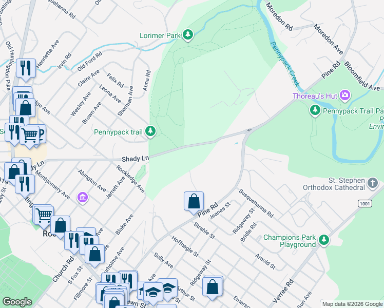 map of restaurants, bars, coffee shops, grocery stores, and more near 8400 Pine Road in Philadelphia