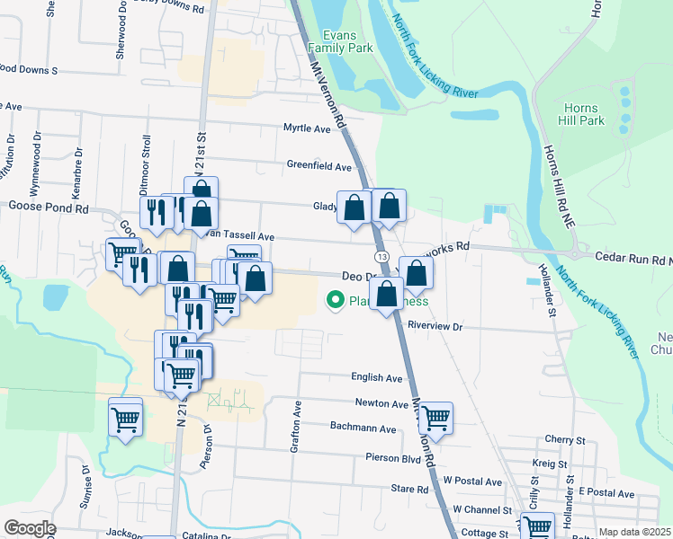 map of restaurants, bars, coffee shops, grocery stores, and more near 160 Deo Drive in Newark