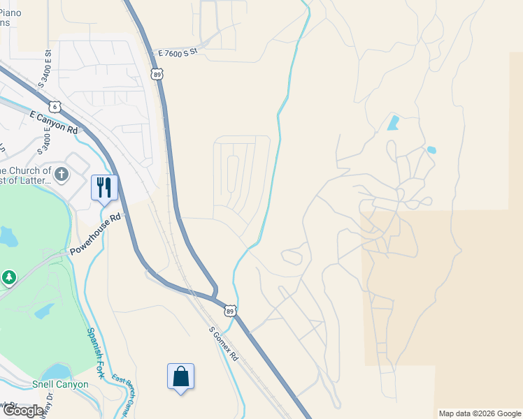 map of restaurants, bars, coffee shops, grocery stores, and more near South 2800 East Street in Spanish Fork