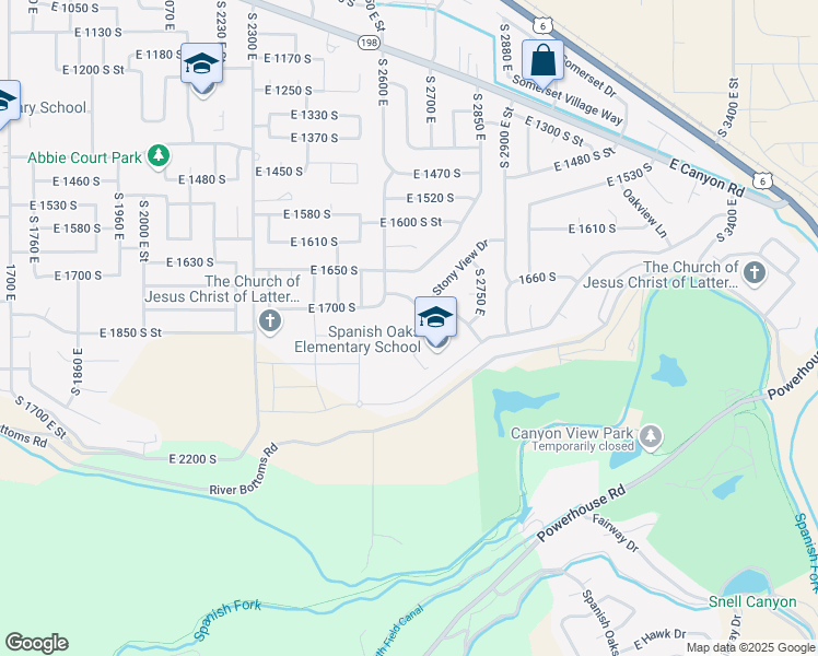 map of restaurants, bars, coffee shops, grocery stores, and more near 2701 East Canyon Crest Drive in Spanish Fork