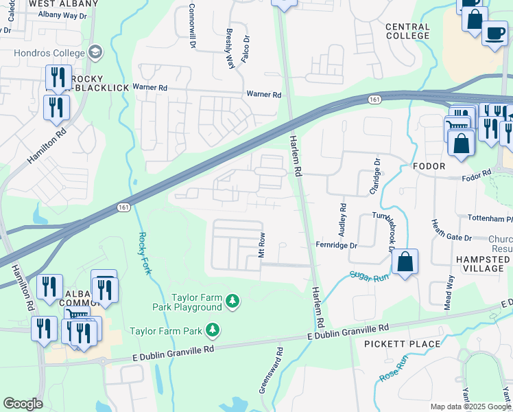 map of restaurants, bars, coffee shops, grocery stores, and more near 6702 Albany Station in New Albany