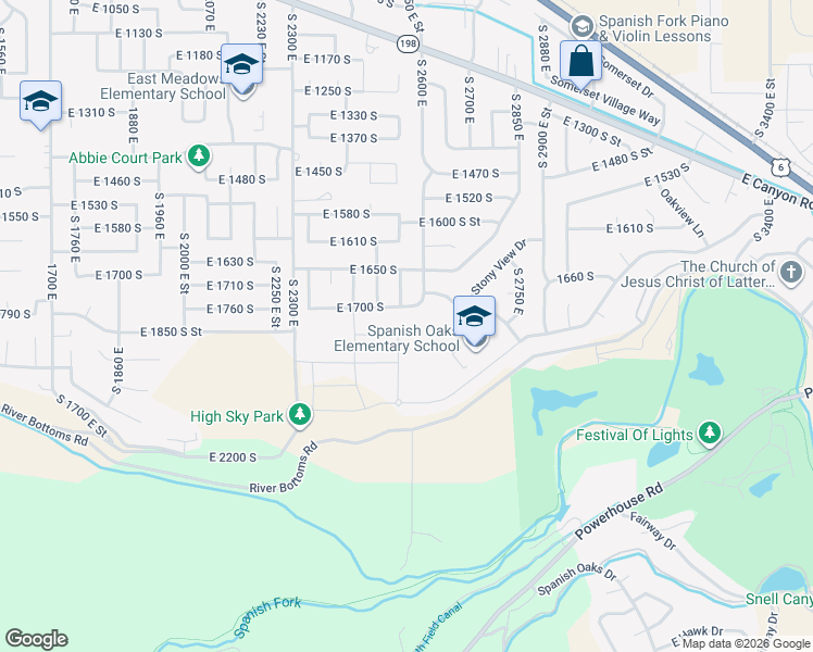 map of restaurants, bars, coffee shops, grocery stores, and more near 1817 South 2510 East in Spanish Fork