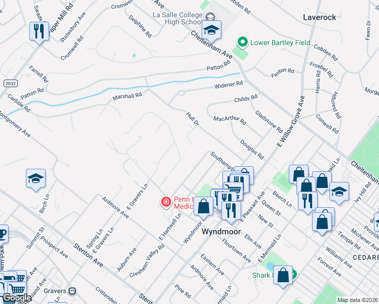 map of restaurants, bars, coffee shops, grocery stores, and more near 8325 Elliston Drive in Wyndmoor
