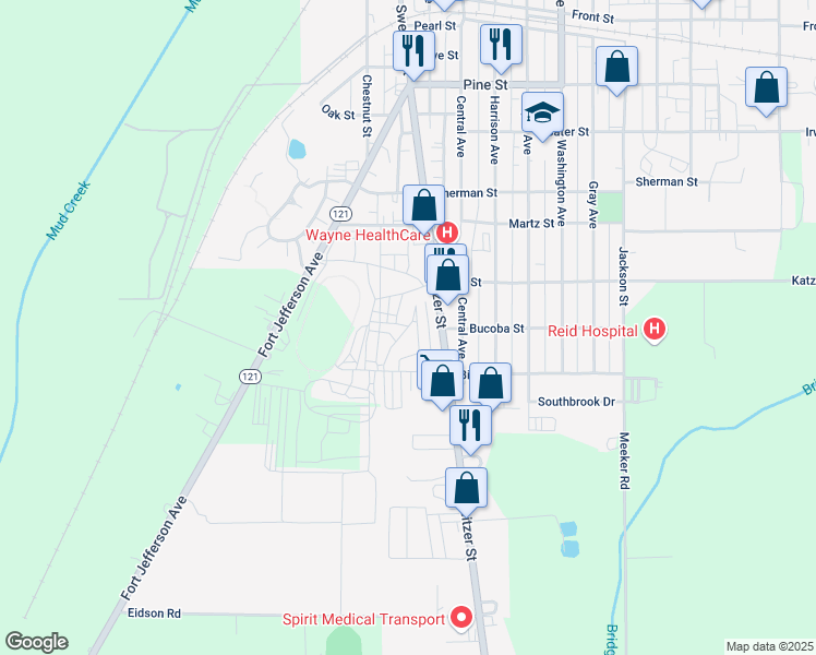 map of restaurants, bars, coffee shops, grocery stores, and more near 800 Sweitzer Street in Greenville