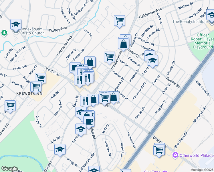 map of restaurants, bars, coffee shops, grocery stores, and more near 1818 Murray Street in Philadelphia