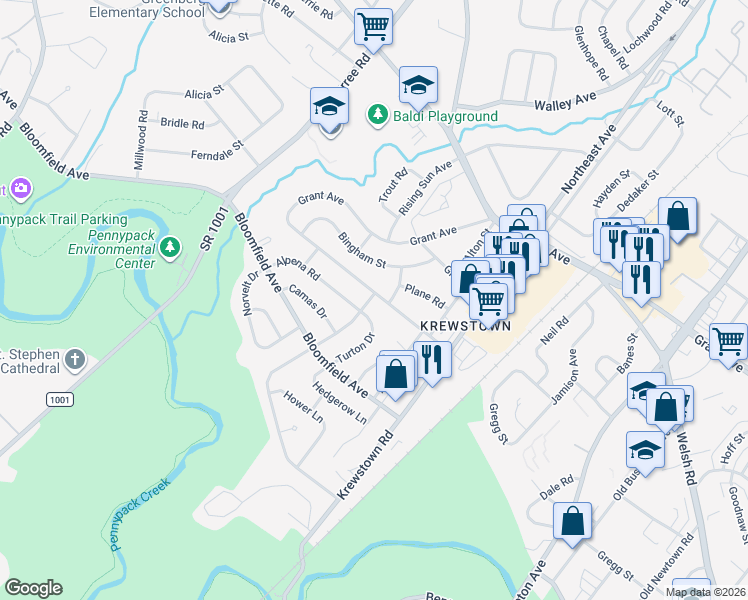 map of restaurants, bars, coffee shops, grocery stores, and more near 8969 Turton Drive in Philadelphia