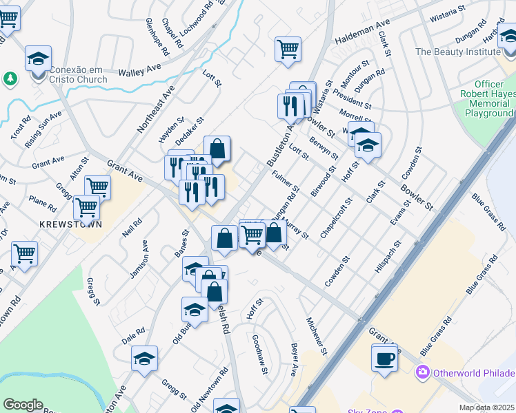 map of restaurants, bars, coffee shops, grocery stores, and more near 1818 Murray Street in Philadelphia