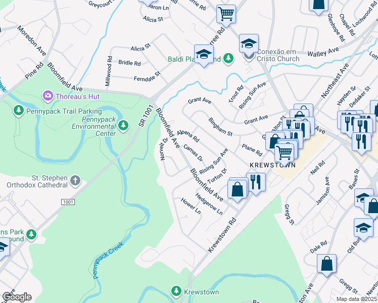 map of restaurants, bars, coffee shops, grocery stores, and more near 1034 Camas Drive in Philadelphia