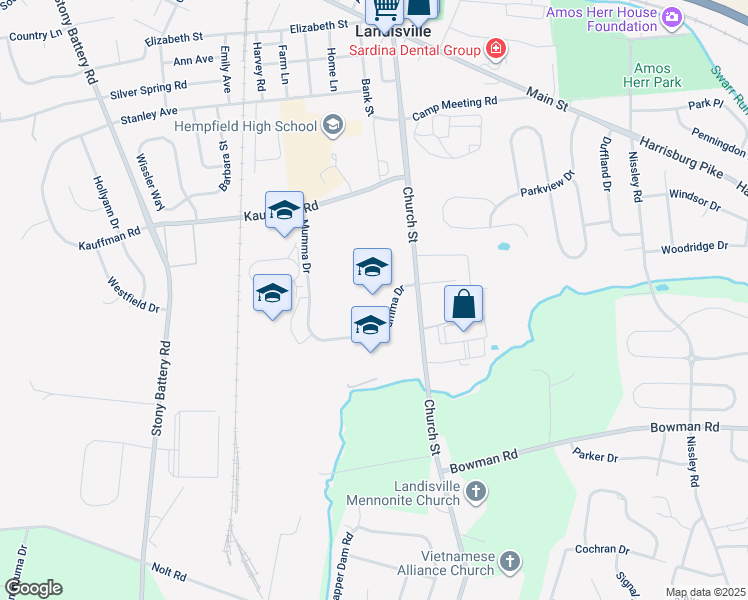 map of restaurants, bars, coffee shops, grocery stores, and more near 320 Mumma Drive in Salunga-Landisville