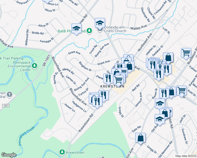 map of restaurants, bars, coffee shops, grocery stores, and more near 1110 Plane Road in Philadelphia