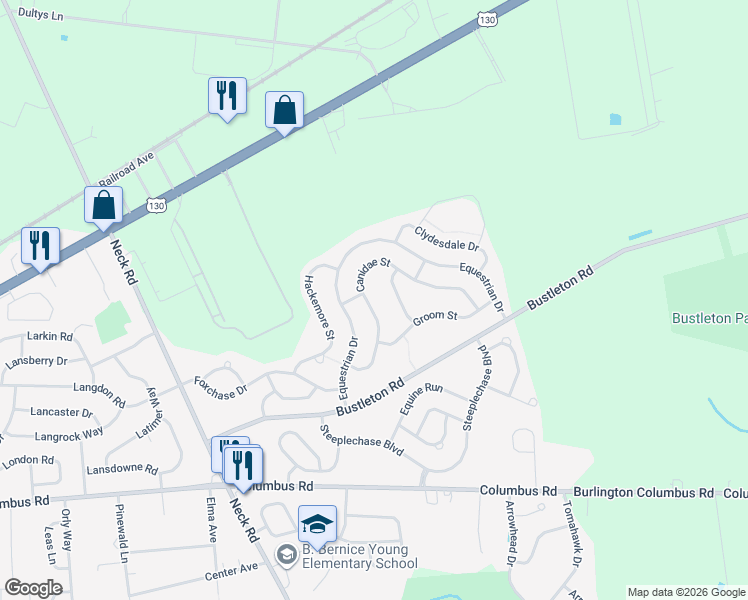 map of restaurants, bars, coffee shops, grocery stores, and more near 19 Canidae Street in Burlington