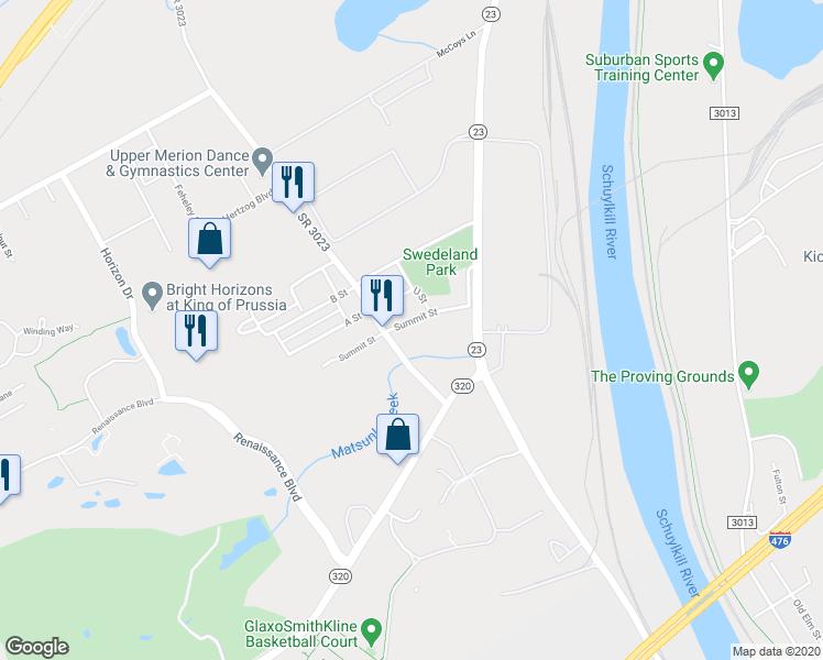 map of restaurants, bars, coffee shops, grocery stores, and more near 635 Summit St in King of Prussia