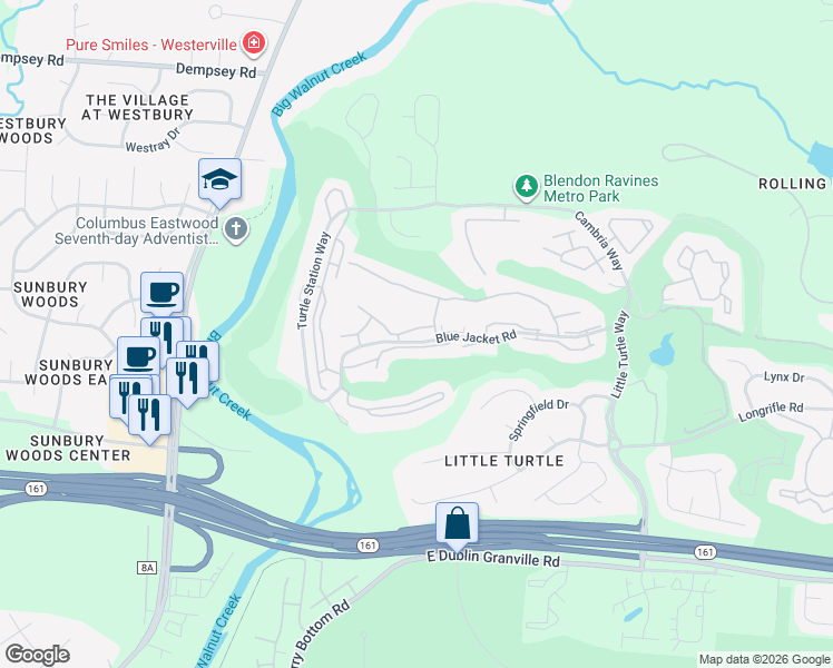 map of restaurants, bars, coffee shops, grocery stores, and more near 4861 Powderhorn Lane in Westerville