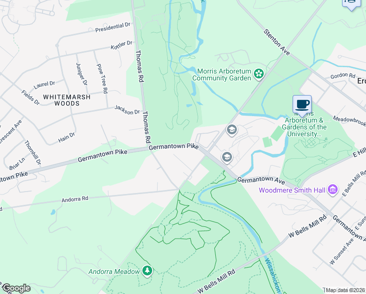 map of restaurants, bars, coffee shops, grocery stores, and more near 7 Oak Road in Philadelphia